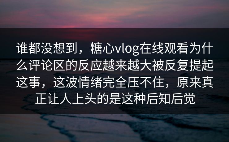 谁都没想到，糖心vlog在线观看为什么评论区的反应越来越大被反复提起这事，这波情绪完全压不住，原来真正让人上头的是这种后知后觉
